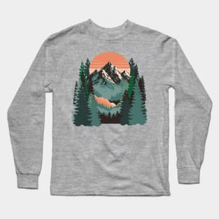 Mountains & Pines Retro Nature Long Sleeve T-Shirt